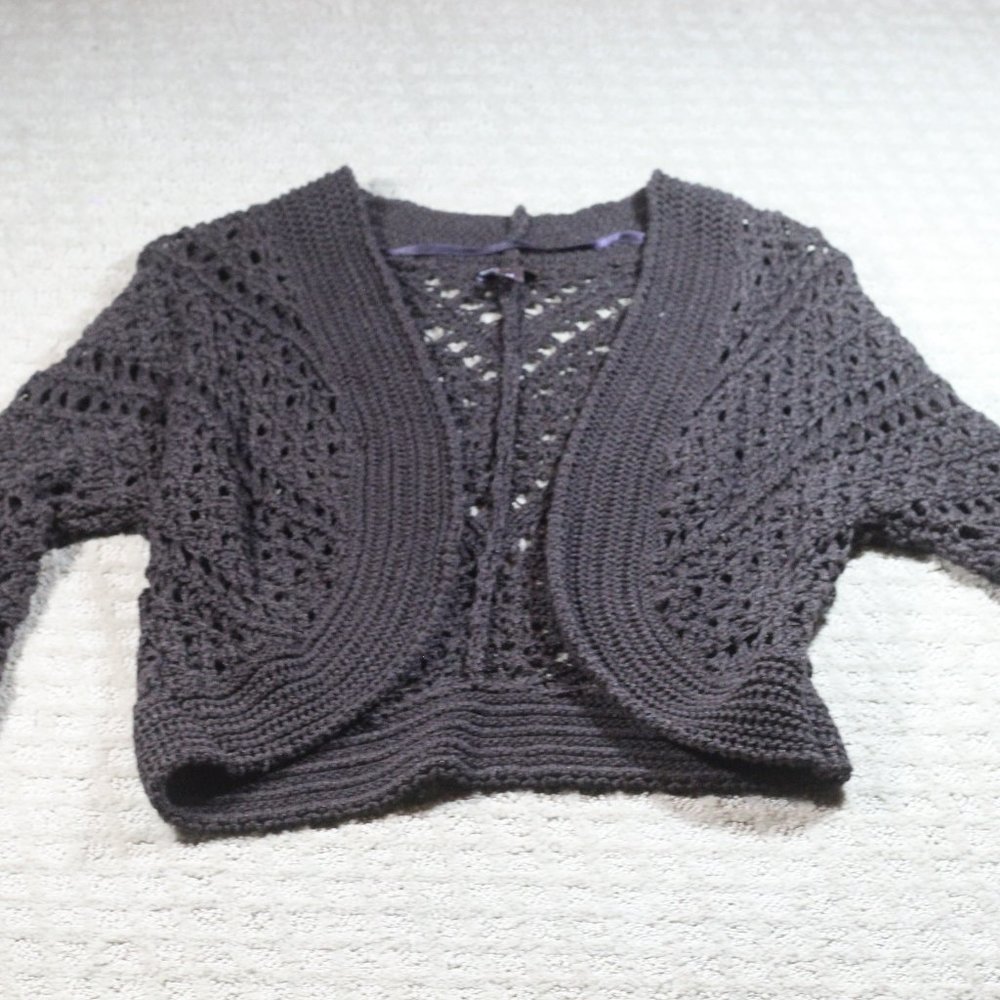 Dana Buchman Size M Brown Crochet Knit Short Sleeve Bolero Cardigan